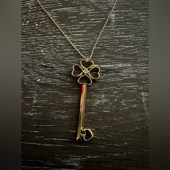 New Kate Spade Gold Tone Pave Key Pendant necklace Lock & Spade Chain WBRUH385 - Picture 2 of 5